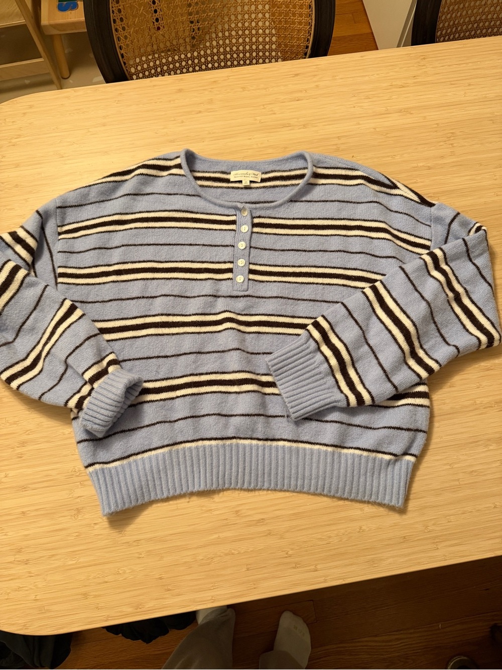 Abercrombie merino wool brown blue cream striped Henley sweater - sold out!!